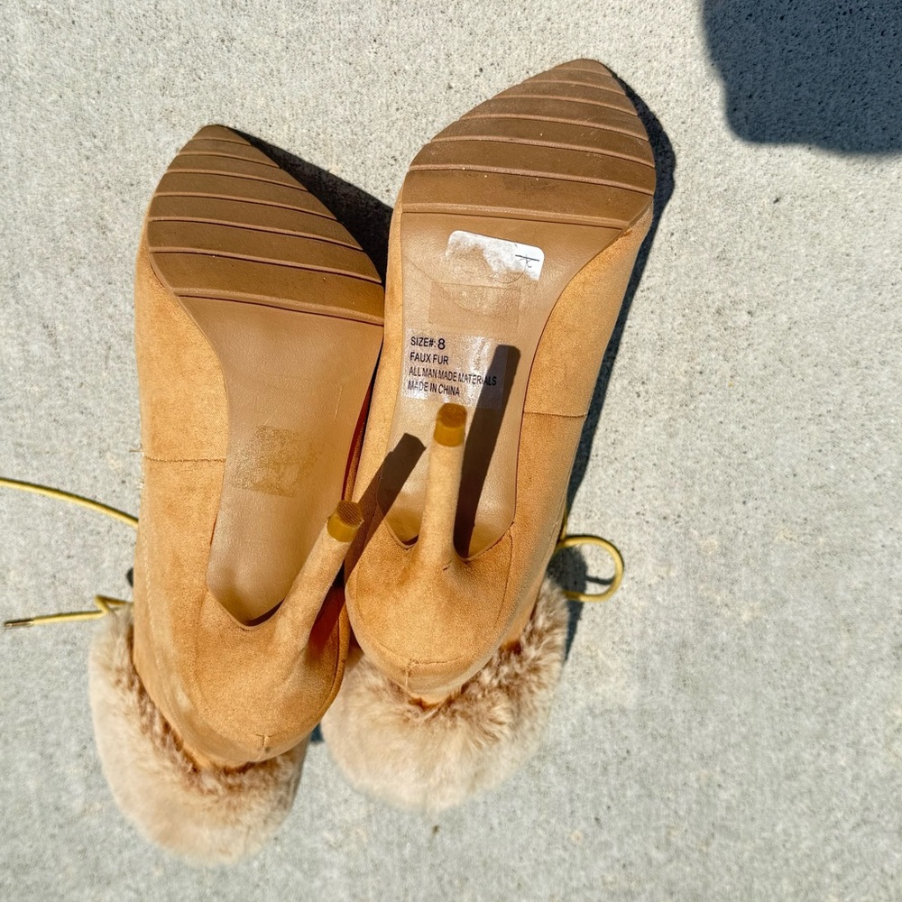 New Charlotte Russe Faux Suede Corset Lace Up Faux Fur Trim Stiletto Boot - Picture 13 of 14
